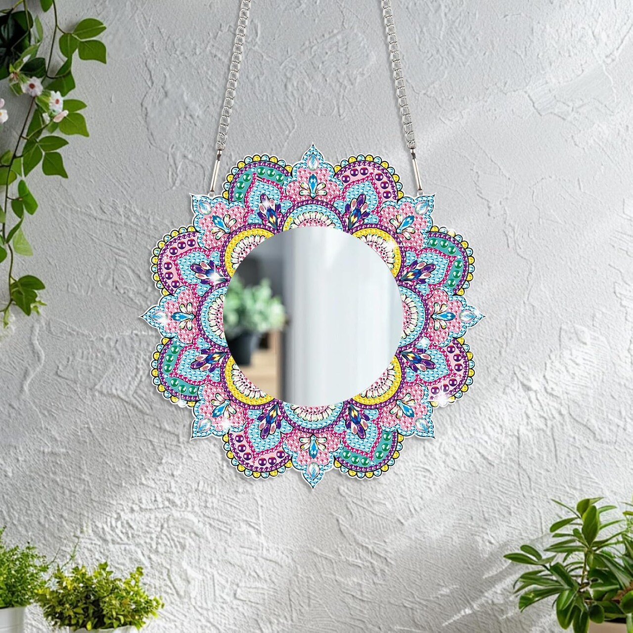 DIY Diamond Painting Mirror Kit for Adults – Special Shaped Crystal Mandala Mirror, Pink-Blue, DIY Art Craft for Christmas, Halloween, Birthday Gifts & Home Decor